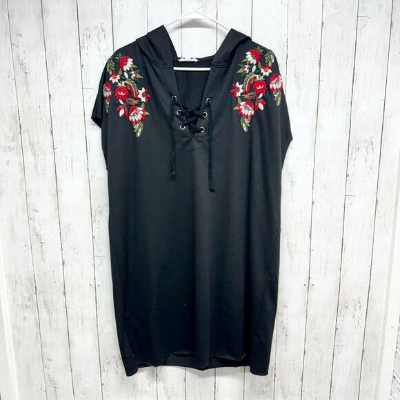 EE:Some Dresses & Skirts - ee:some Dress Women Size L Sweater Mini Floral Striched Short Sleeve Laced Tie